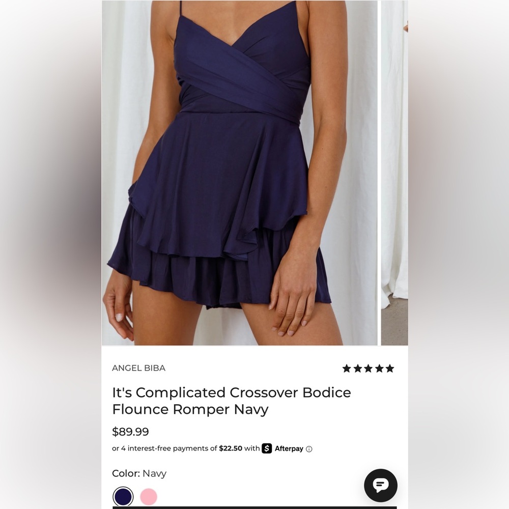 Selfie Leslie “it’s complicated” crossover bodice flounce romper in navy